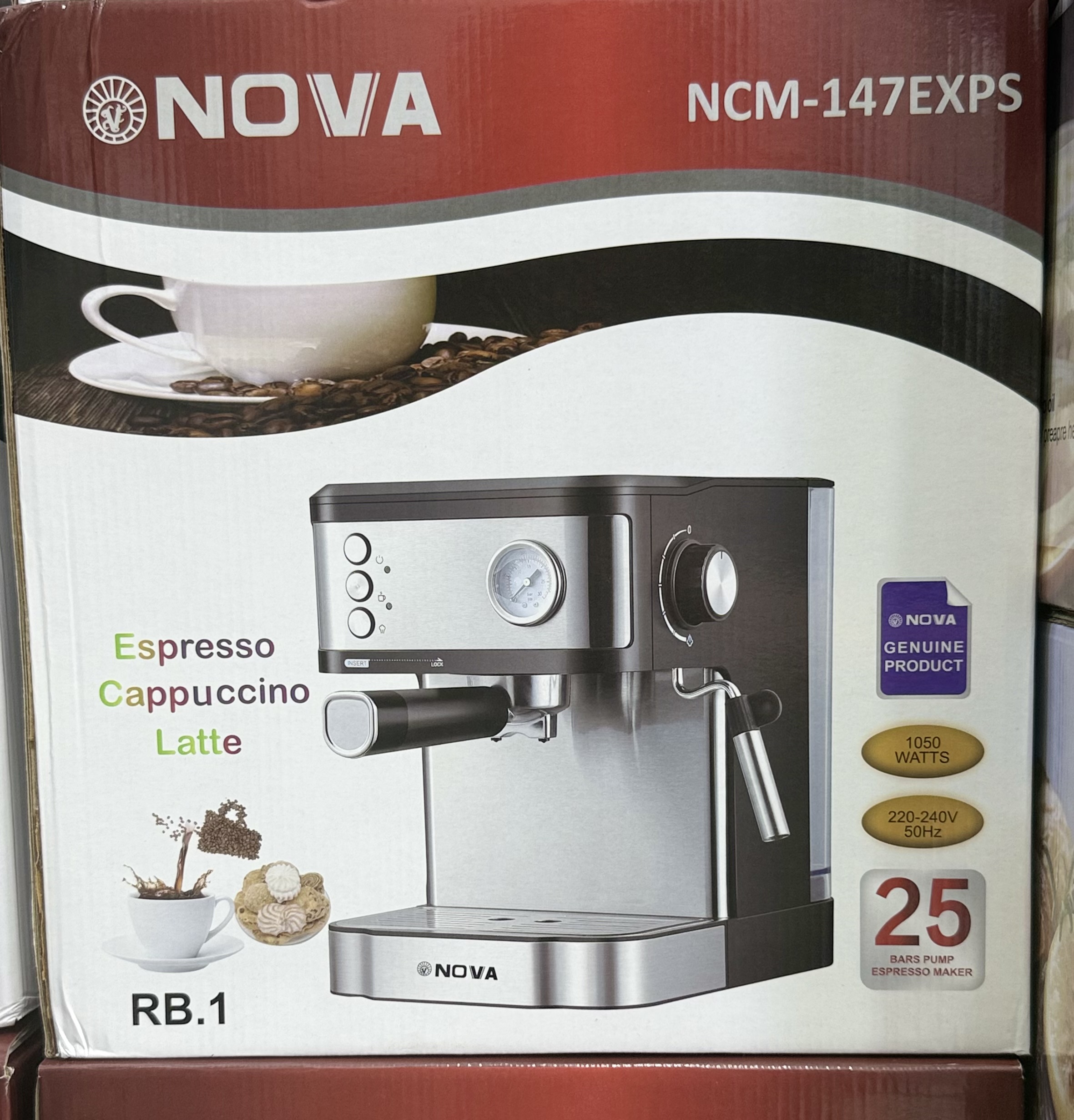 اسپرسو ساز نوا مدل NCM-147 ظرفیت ۱۸۰۰ میلی لیتر با فشار 25 بار
